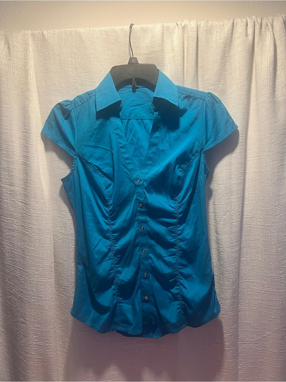 Women's Cap Sleeve Button-Up Blouse in Teal Size small